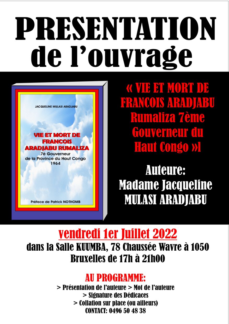 presepresentatie van het boek  vie et mort de François ARADJABU Rumaliza 7ème Gouverneur du Haut Congo