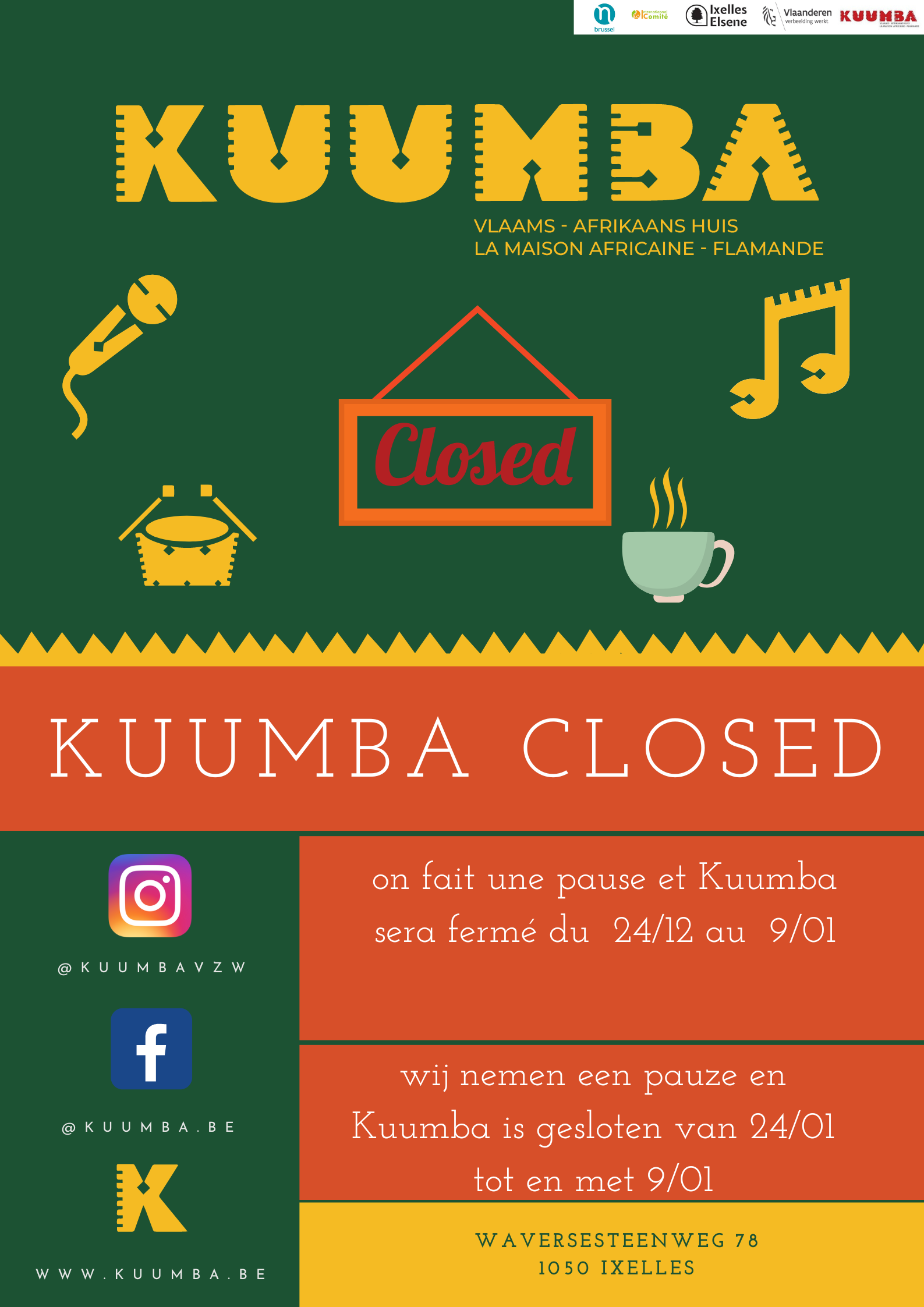 Kuumba Kaffee ferme pendant les vacances de Noël 